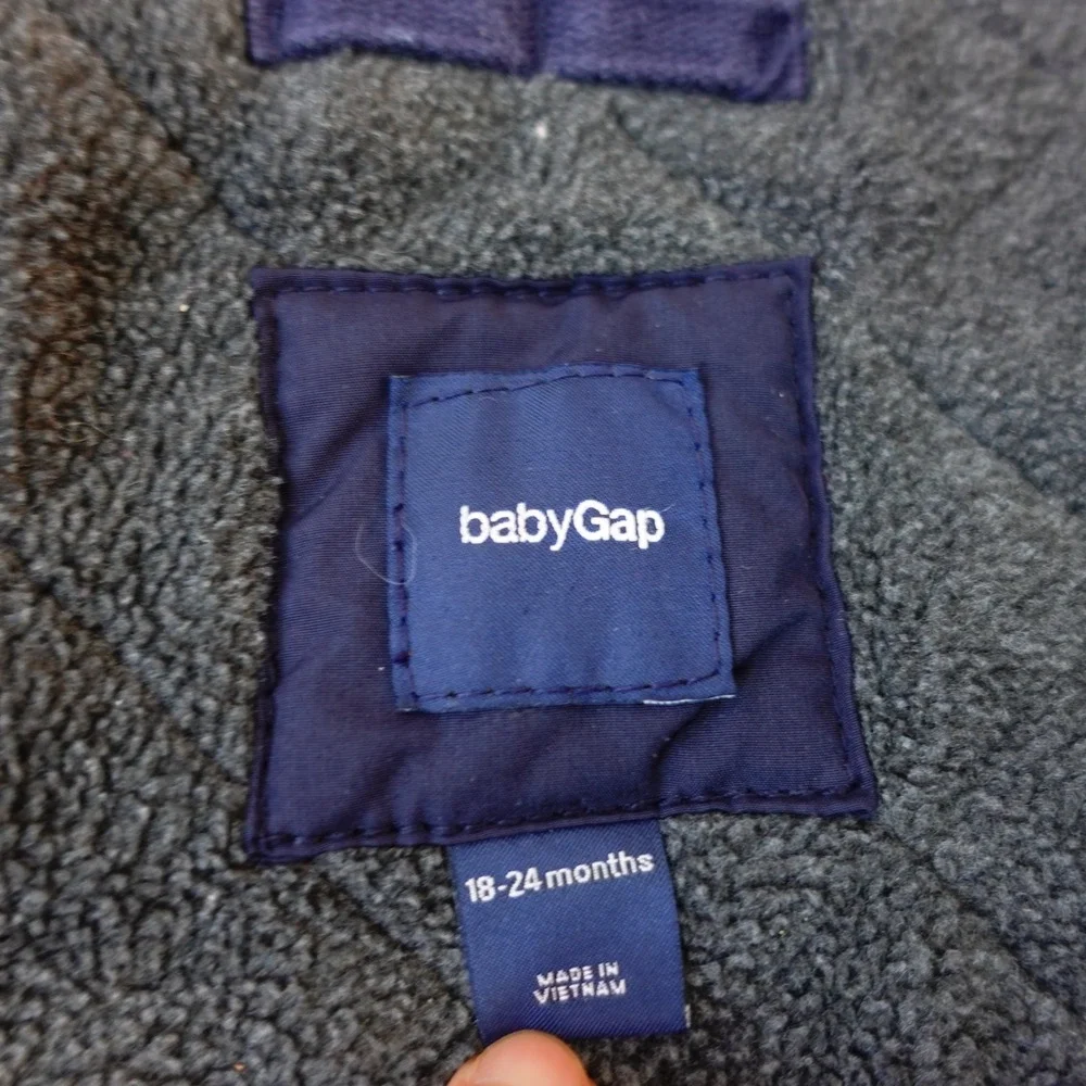 Quilted Barn Jacket Boys 18 24M Navy Blue BABY GAP Corduroy Collar‎ Snap Fleece